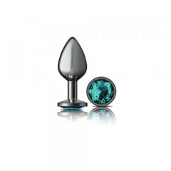 Cheeky Charms - Gunmetal Metal Butt Plug - Round/Teal