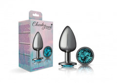 Cheeky Charms - Gunmetal Metal Butt Plug - Round/Teal