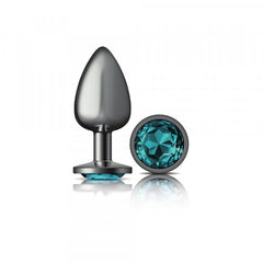 Cheeky Charms - Gunmetal Metal Butt Plug - Round/Teal