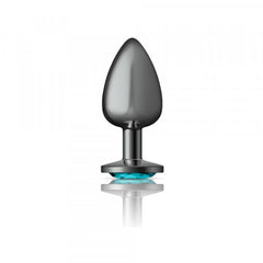 Cheeky Charms - Gunmetal Metal Butt Plug - Round/Teal