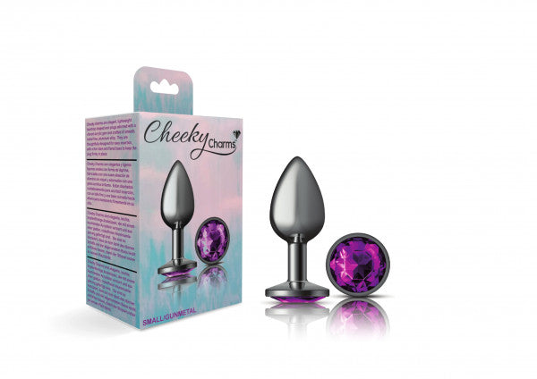 Cheeky Charms - Gunmetal Metal Butt Plug - Round/Purple