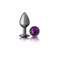 Cheeky Charms - Gunmetal Metal Butt Plug - Round/Purple