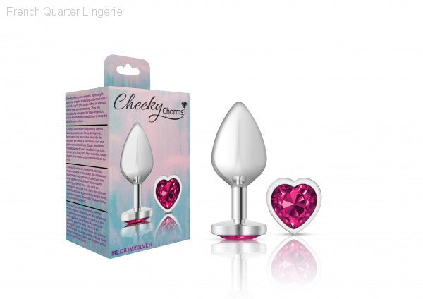 Cheeky Charms - Silver Metal Butt Plug - Heart/Pink-French Quarter Lingerie