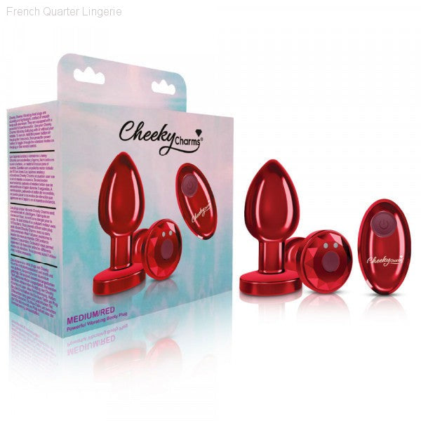 Cheeky Charms - Rechargeable Vibrating Metal Butt Plug with Remote Control - Red-French Quarter Lingerie