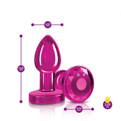 Cheeky Charms - Rechargeable Vibrating Metal Butt Plug with Remote Control - Pink