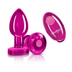 Cheeky Charms - Rechargeable Vibrating Metal Butt Plug with Remote Control - Pink