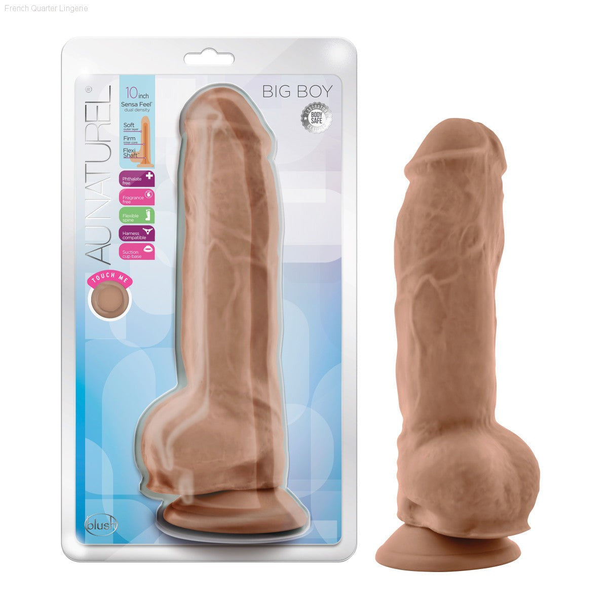 Au Naturel Big Boy Realistic 10-Inch Long Dildo With Balls & Suction Cup Base-French Quarter Lingerie