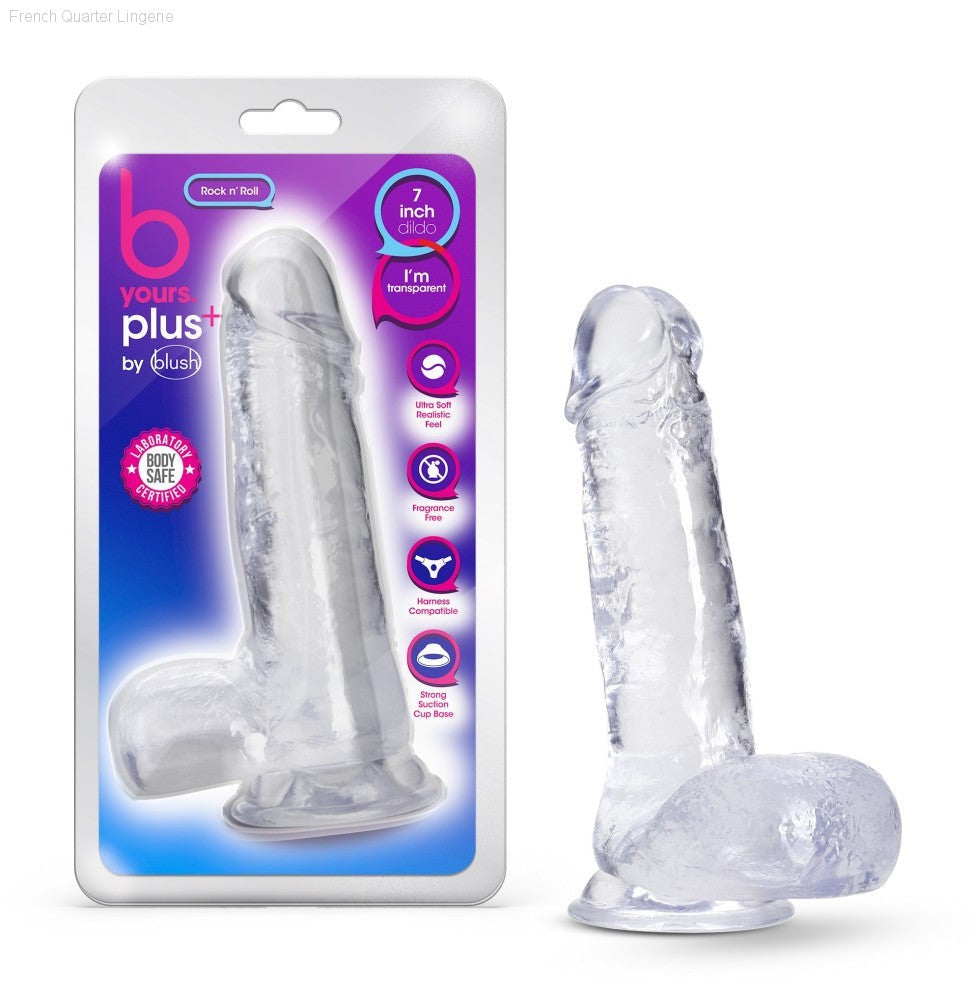 B Yours Plus By Blush® | Rock N’ Roll Realistic 7.25-Inch Long Dildo With Balls & Suction Cup Base-French Quarter Lingerie