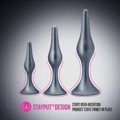 Anal Adventures Matrix | The Genesis Plug Kit: 3 Progressing Smooth Tapered Butt Plug Kit in Stellar Silver | With Stayput™ Technology & AnchorTech™ Base