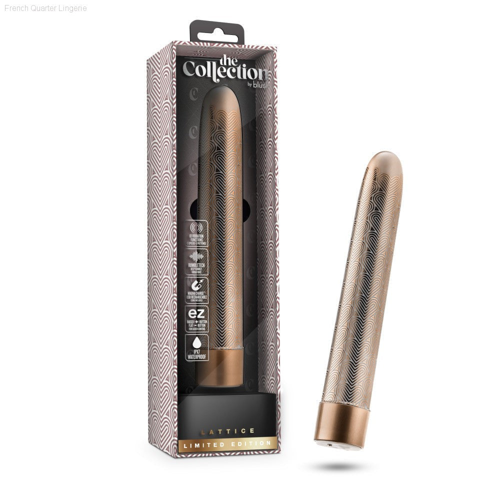 The Collection By Blush® | Lattice 7 Inch Slimline G-Spot Vibrator In Rose Gold - 10 RumbleTech Vibration Modes