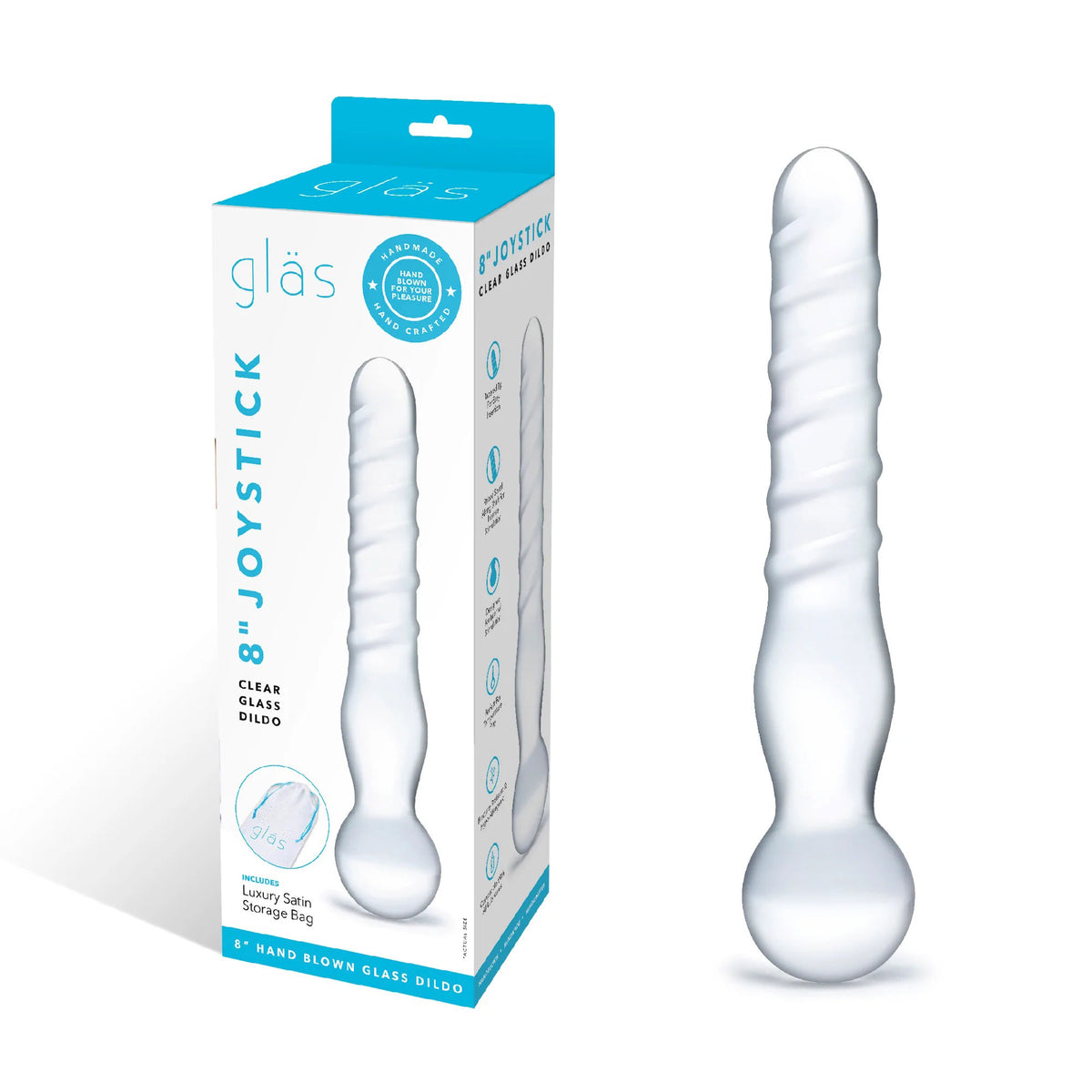 8” Joystick Clear Glass Dildo