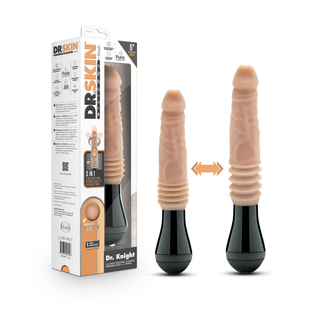 Dr. Skin Silicone By Blush® | Dr. Knight Large 10.5 Inch Vibrating, Gyrating And Thrusting Dildo in Beige – Made With Puria® Platinum Cured Silicone