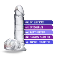 B Yours Diamond By Blush® | Glimmer Realistic Clear 8-Inch Long Dildo With Balls & Suction Cup Base