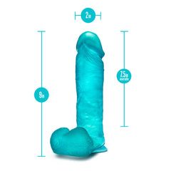 B Yours Plus By Blush® | Mount N’ Moan Teal 9.5-Inch Long Dildo With Balls & Suction Cup Base