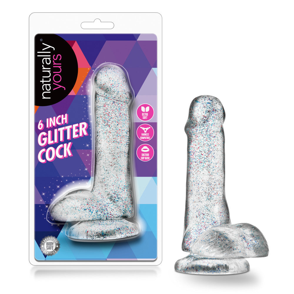 Naturally Yours By Blush® | Realistic Sparkling Clear 6-Inch Long Dildo With Balls & Suction Cup Base