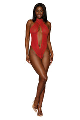 Stretch Fishnet Teddy with Heart Venise Trim Details