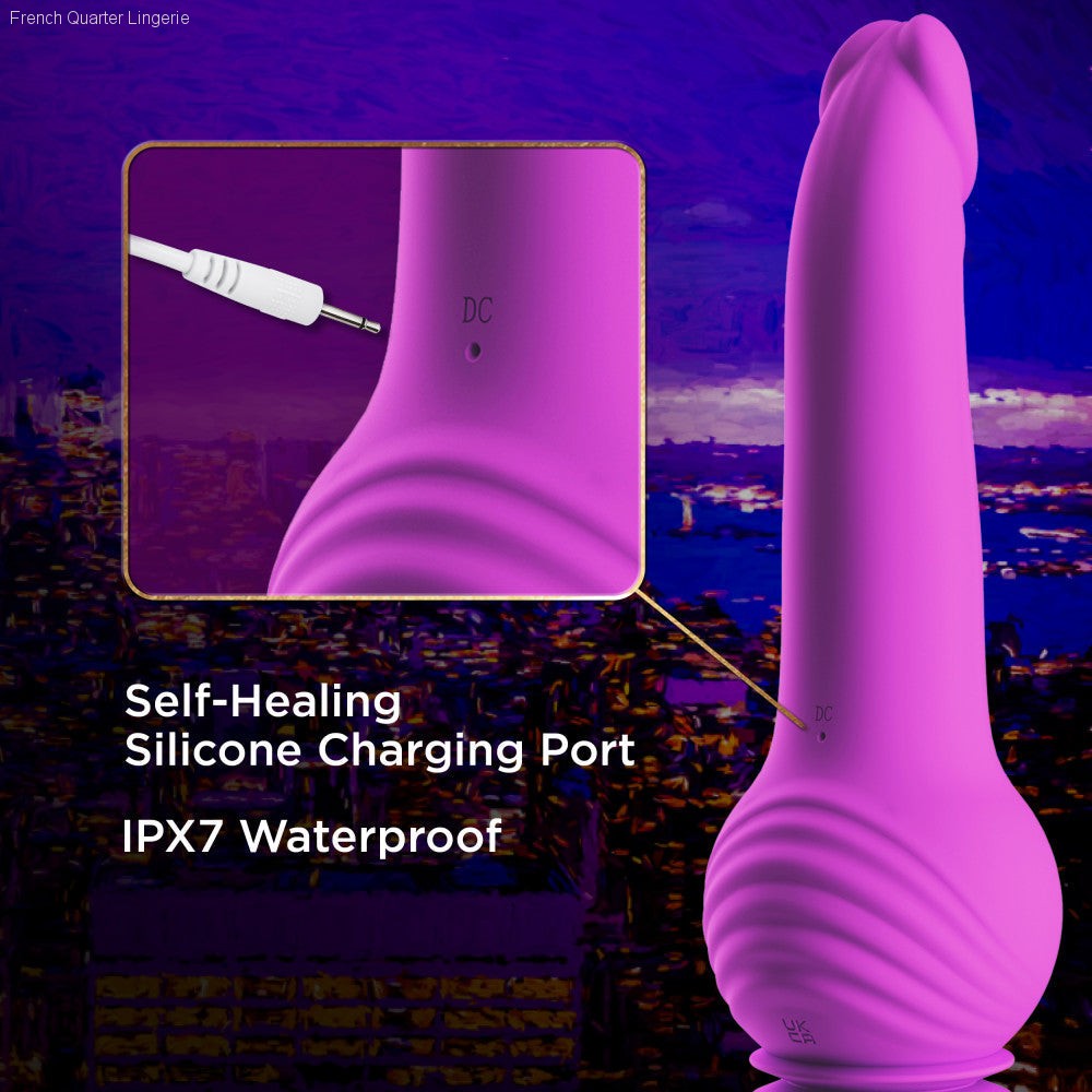 Rechargeable Vibrators - Impressions By Blush® | New York Gyro-Quake™ 9.75 Inch Vibrating & Thumping G Spot Dildo – Platinum Cured Silicone - Purple