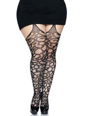 Scroll Lace Stocking With Attached Garter Belt