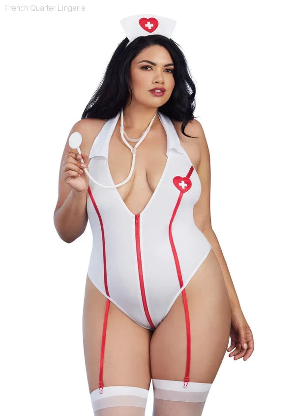 Dreamgirl Nurse-Themed Stretch Knit Teddy-French Quarter Lingerie