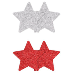 Pretty Pasties Glitter Stars Red/Silver (2 Pack)