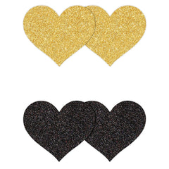 Pretty Pasties Glitter Hearts Black/Gold (2 Pack)