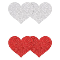 Pretty Pasties Glitter Hearts Red/Silver (2 Pack)