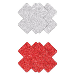 Pretty Pasties Glitter Cross Red/Silver (2 Pack)