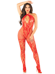 Red Seamless Net Lace Lingerie Jumpsuit