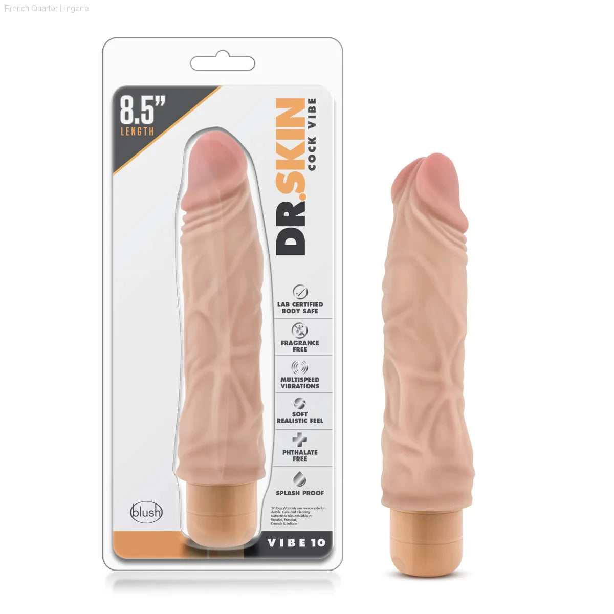 Dr. Skin Cock Vibe 10 Realistic 8.5-Inch Long Vibrating Dildo-French Quarter Lingerie