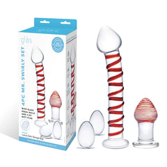 Mr. Swirly Set with Glass Kegel Balls and 3.25" Butt Plug (4 Piece Set)