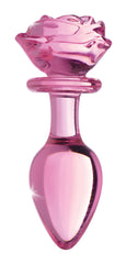 Pink Rose Glass Anal Plug - Large