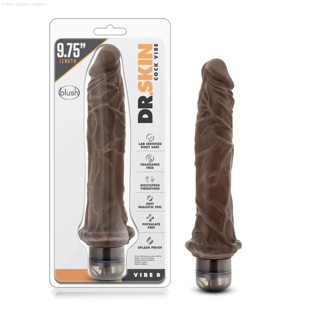 Dr. Skin Cock Vibe 8 Realistic 9.75-Inch Long Vibrating Dildo-French Quarter Lingerie