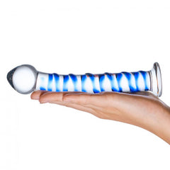 7.5” Blue Spiral Glass Dildo