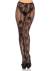 Lacey Suspender Crotchless Tights