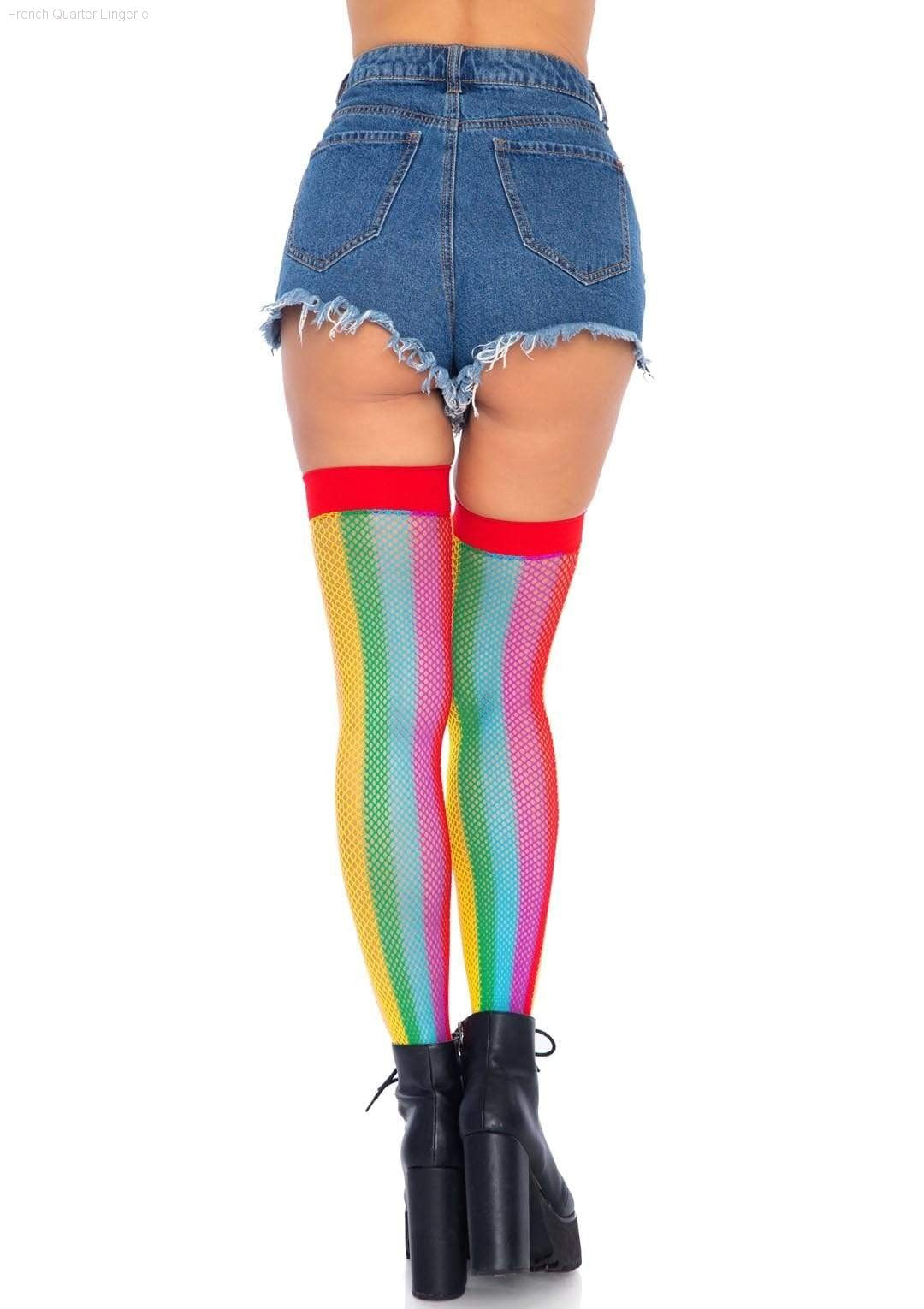 Thigh Highs - Skylar Rainbow Fishnet Thigh Highs