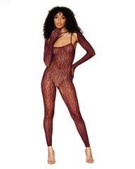 Dreamgirl Leopard Fishnet Catsuit Bodystocking and Shrug Set-French Quarter Lingerie