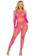 Rhinestone Fishnet Crop Top and Footless Tights
