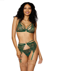 Dreamgirl Metallic Corded Stretch Lace 3pc Set-French Quarter Lingerie