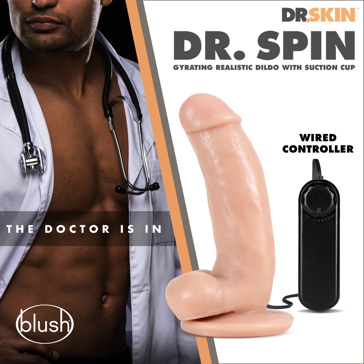 Dr. Skin Dr. Spin Realistic G-Spot 7-Inch Long Remote Control Vibrating Dildo With Suction Cup Base