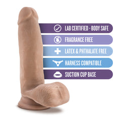 Au Naturel Realistic Beige 7-Inch Long Dildo With Balls & Suction Cup Base