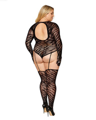 Dreamgirl Zebra Fishnet Teddy Bodystocking-French Quarter Lingerie