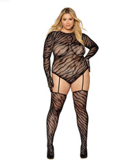 Dreamgirl Zebra Fishnet Teddy Bodystocking-French Quarter Lingerie