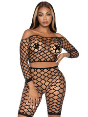 Say Yes Net Crop Top & Biker Shorts Set