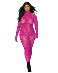 Dreamgirl Floral Knitted Fishnet, Seamless Catsuit