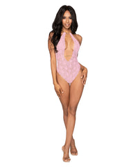 Dreamgirl Stretch Lace Halter Teddy with Chain Accents